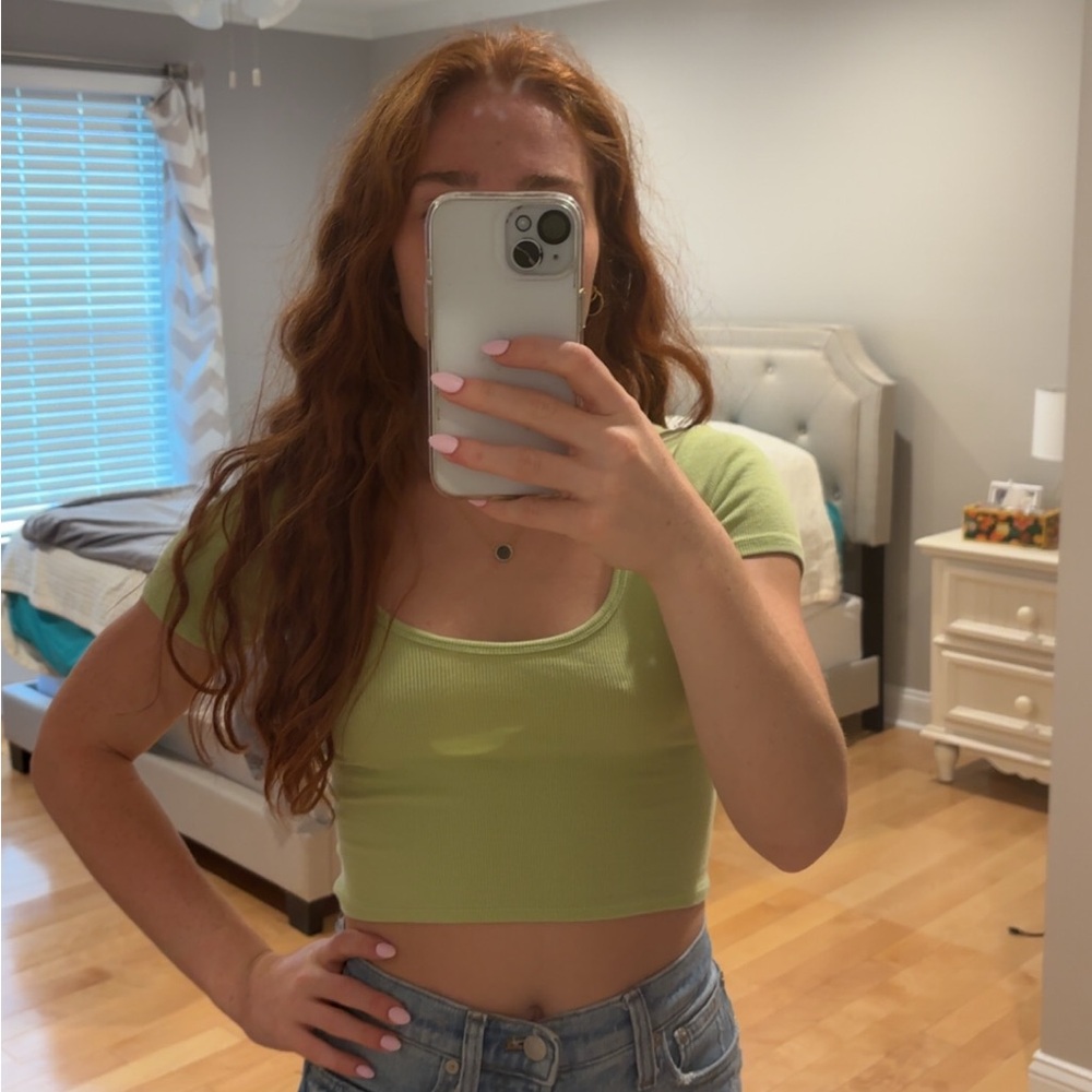 Green Scooped Neck Crop Top